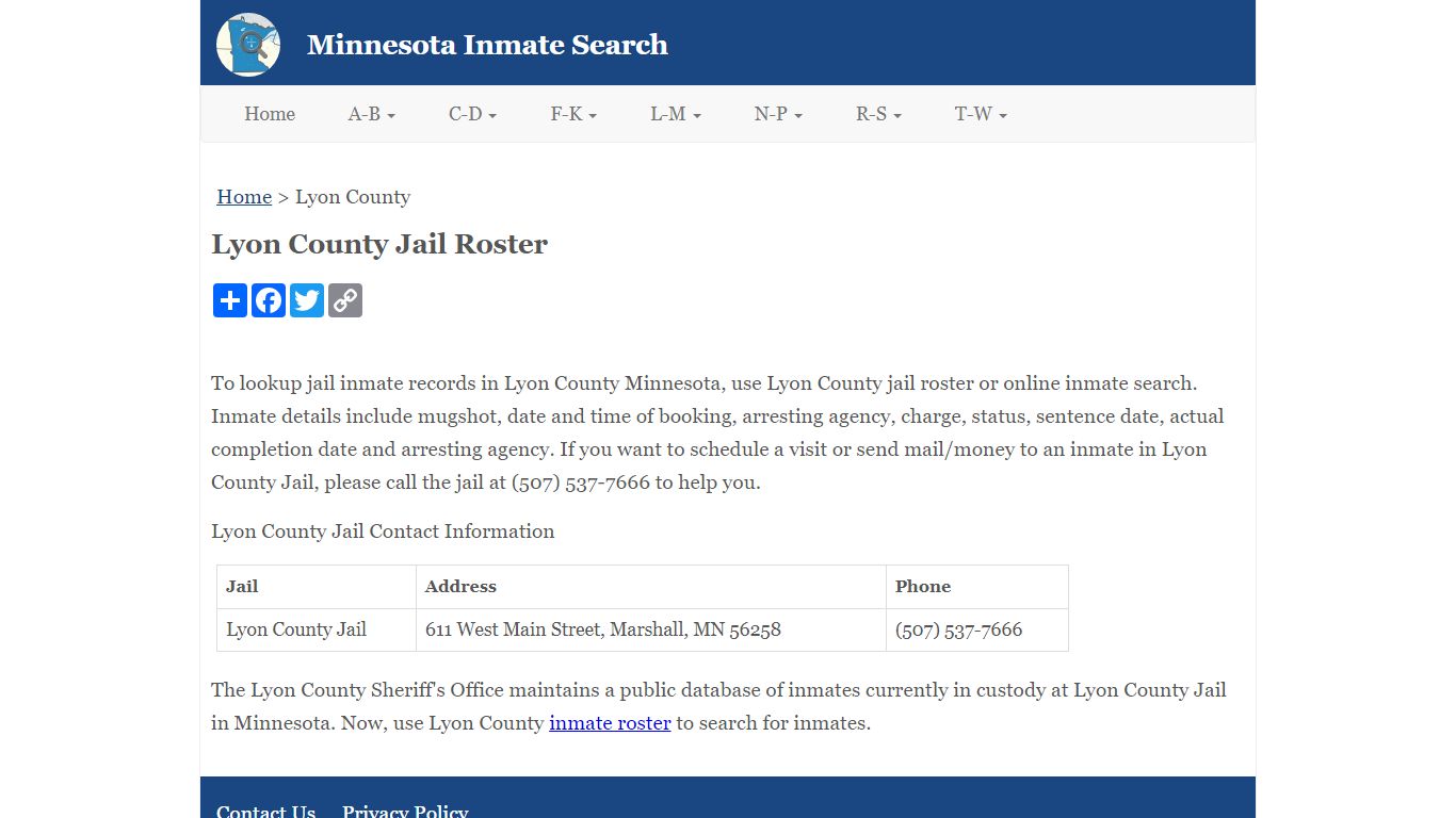 Lyon County Jail Roster - Minnesota Inmate Search